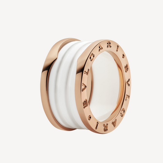 [Triumph Jewelry]ZERO 1 FOUR-BAND LOOPS AND WHITE CERAMIC SPIRAL PINK GOLD RING