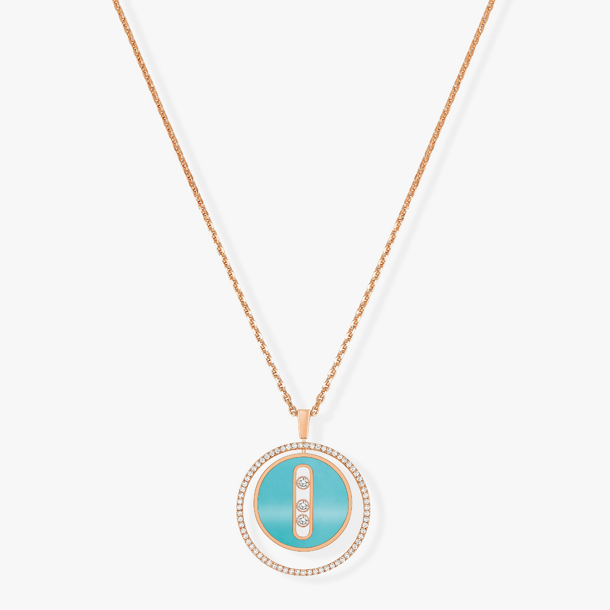 [Triumph Jewelry]LUCKY MOVE 3 DIAMONDS TURQUOISE PINK GOLD DIAMOND NECKLACE