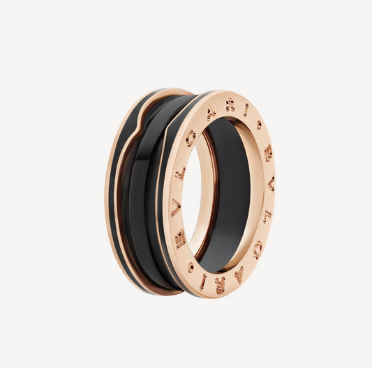 [Triumph Jewelry]ZERO 1 TWO-BAND WITH MATTE BLACK CERAMIC PINK GOLD RING