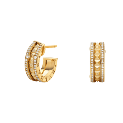 [Triumph Jewelry]ZERO 1 ROCK GOLD EARRINGS WITH STUDDED SPIRAL AND PAVED DIAMONDS