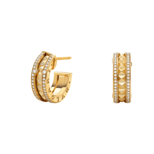 [Triumph Jewelry]ZERO 1 ROCK GOLD EARRINGS WITH STUDDED SPIRAL AND PAVED DIAMONDS