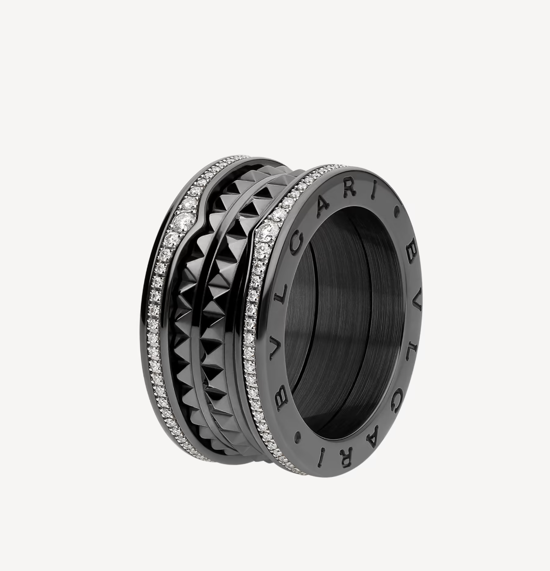 [Triumph Jewelry]ZERO 1 ROCK FOUR-BAND BLACK CERAMIC WITH STUDDED SPIRAL AND PAVED DIAMONDS RING
