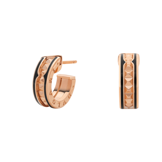 [Triumph Jewelry]ZERO 1 ROCK PINK GOLD EARRINGS WITH STUDDED SPIRAL AND BLACK CERAMIC