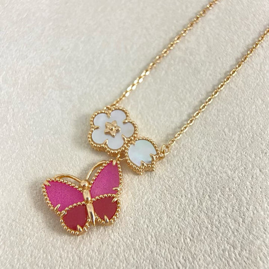 [Triumph Jewelry]ROSE QUARTZ THREE‑IN‑ONE BUTTERFLY NECKLACE
