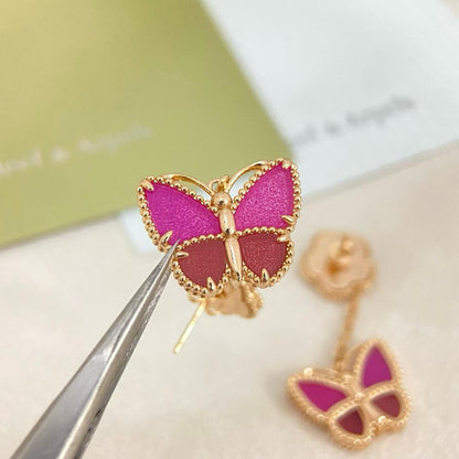 [Triumph Jewelry]ROSE QUARTZ TWO‑FLOWER BUTTERFLY DROP EARRINGS