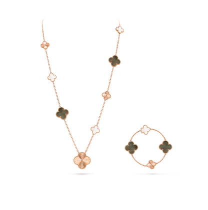 [Triumph Jewelry]DETACHABLE CLOVER 15(11+4) FLOWER SILVER NECKLACE SET