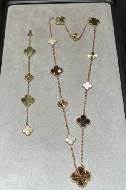 [Triumph Jewelry]DETACHABLE CLOVER 15(11+4) FLOWER SILVER NECKLACE SET
