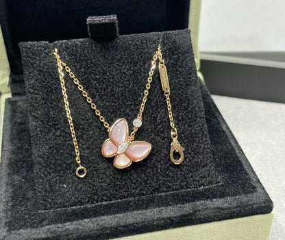 [Triumph Jewelry]BUTTERFLY PINK MOTHER-OF-PEARL DIAMOND NECKLACE