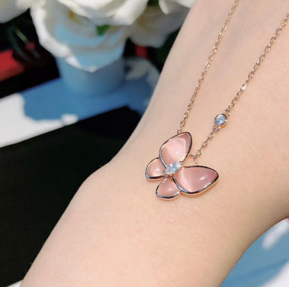 [Triumph Jewelry]BUTTERFLY PINK MOTHER-OF-PEARL DIAMOND NECKLACE