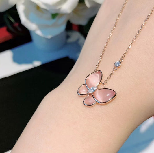 [Triumph Jewelry]BUTTERFLY PINK MOTHER-OF-PEARL DIAMOND NECKLACE