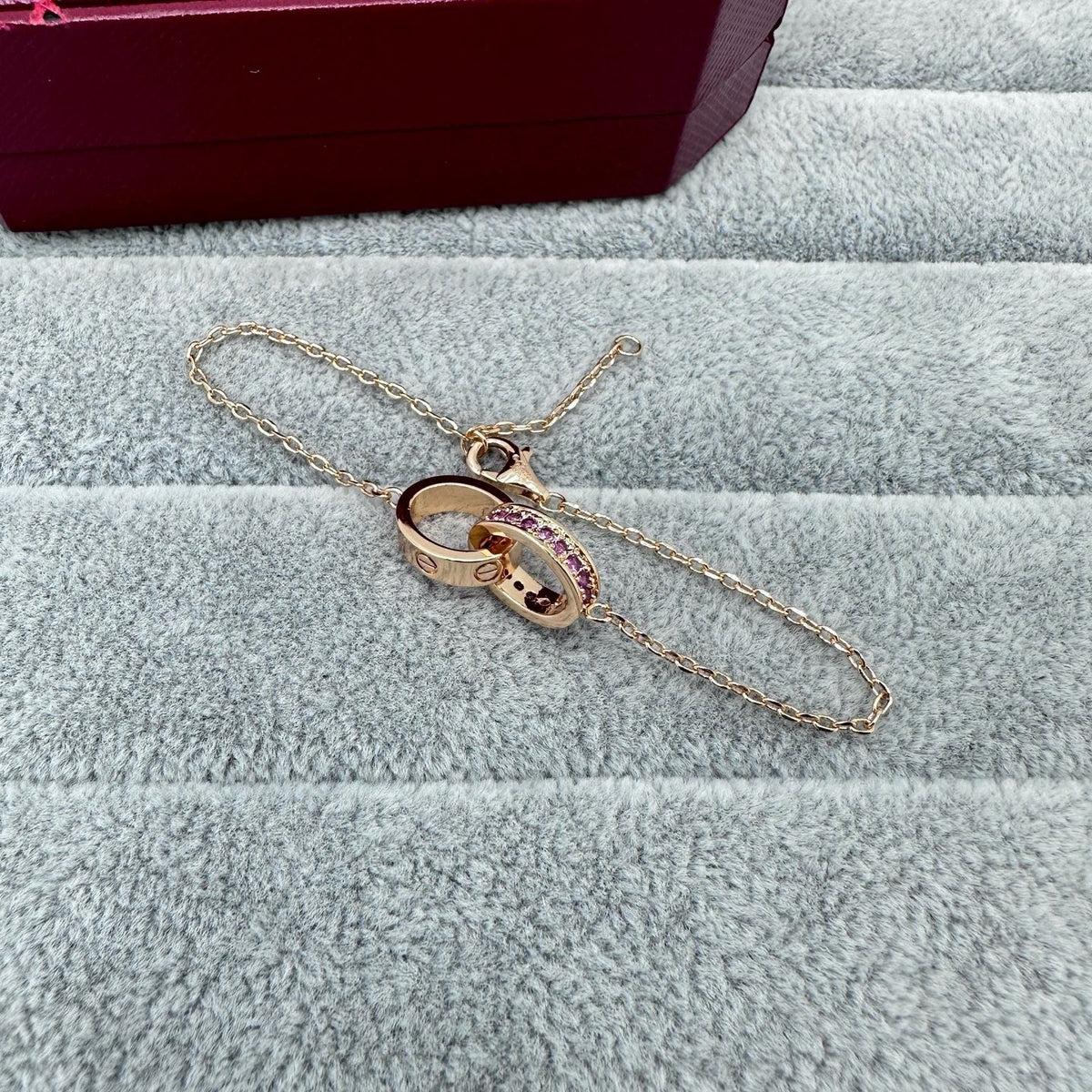 [Triumph Jewelry]LOVE DOUBLE PINK STONES RING NECKLACE