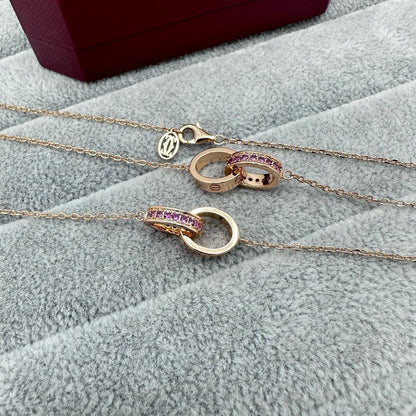[Triumph Jewelry]LOVE DOUBLE PINK STONES RING NECKLACE