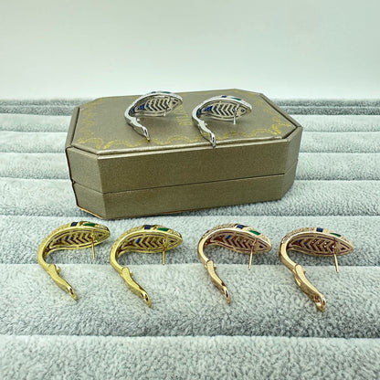[Triumph Jewelry]FULL STONE TWO-TONE SNAKE EARRING STUDS