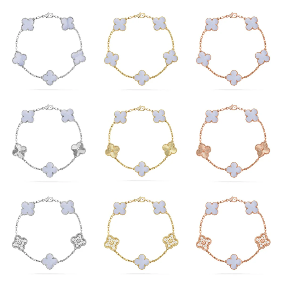 [Triumph Jewelry] CLOVER 5 MOTIF PURPLE CHALCEDONY BRACELET COLLECTION