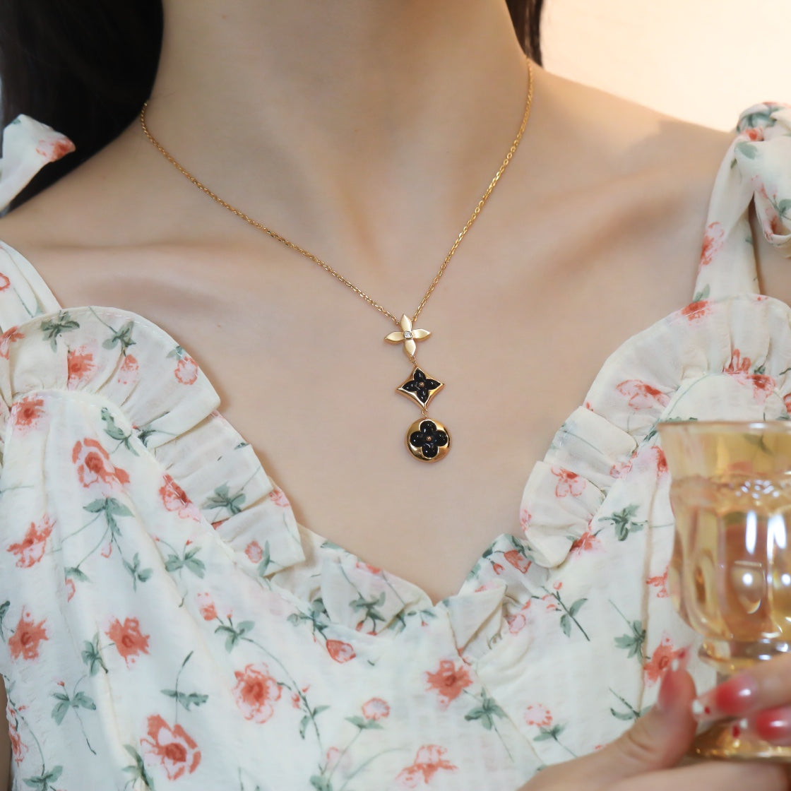 [Triumph Jewelry]STAR AND SUN ONYX PINK GOLD NECKLACE