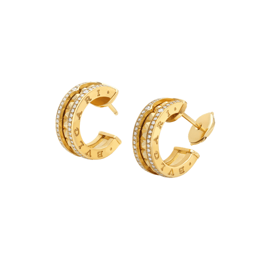 [Triumph Jewelry]ZERO 1 ROCK GOLD EARRINGS WITH STUDDED SPIRAL AND PAVED DIAMONDS