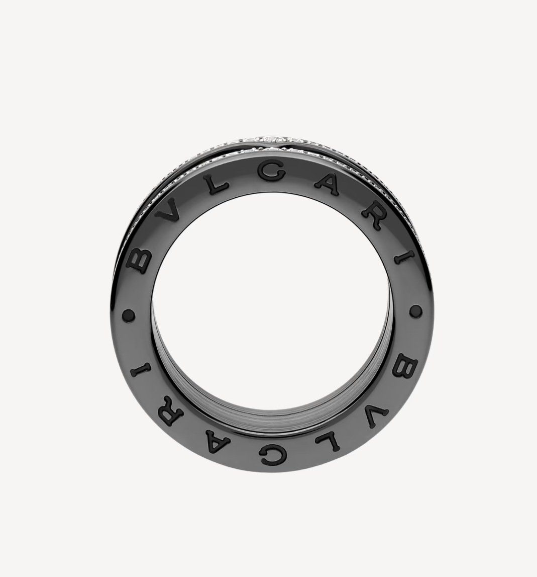 [Triumph Jewelry]ZERO 1 ROCK FOUR-BAND BLACK CERAMIC WITH STUDDED SPIRAL AND PAVED DIAMONDS RING