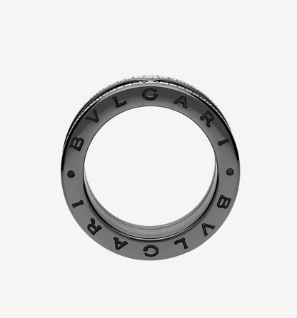 [Triumph Jewelry]ZERO 1 ROCK FOUR-BAND BLACK CERAMIC WITH STUDDED SPIRAL AND PAVED DIAMONDS RING