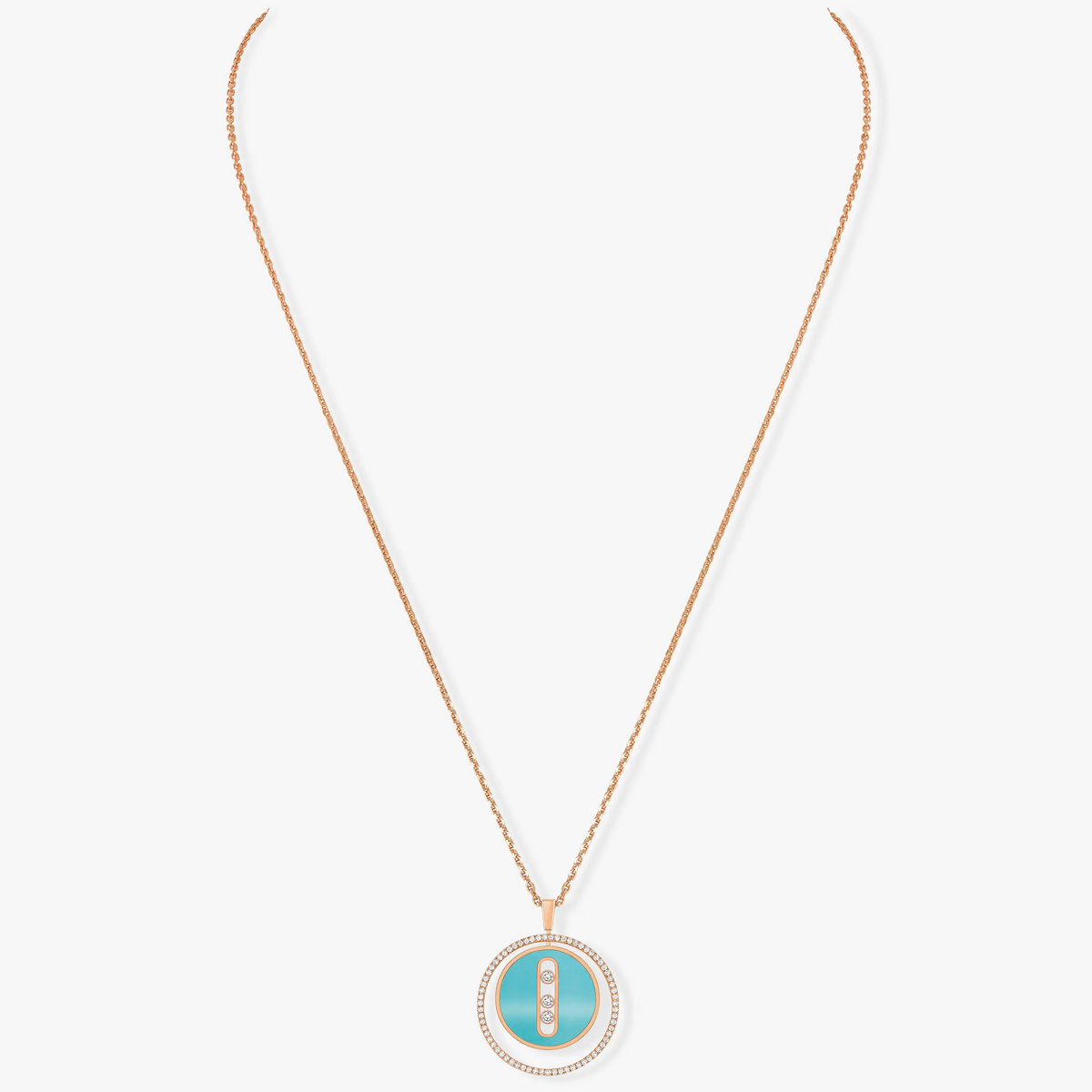 [Triumph Jewelry]LUCKY MOVE 3 DIAMONDS TURQUOISE PINK GOLD DIAMOND NECKLACE