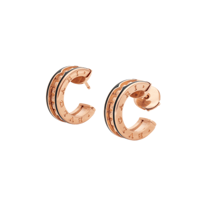 [Triumph Jewelry]ZERO 1 ROCK PINK GOLD EARRINGS WITH STUDDED SPIRAL AND BLACK CERAMIC