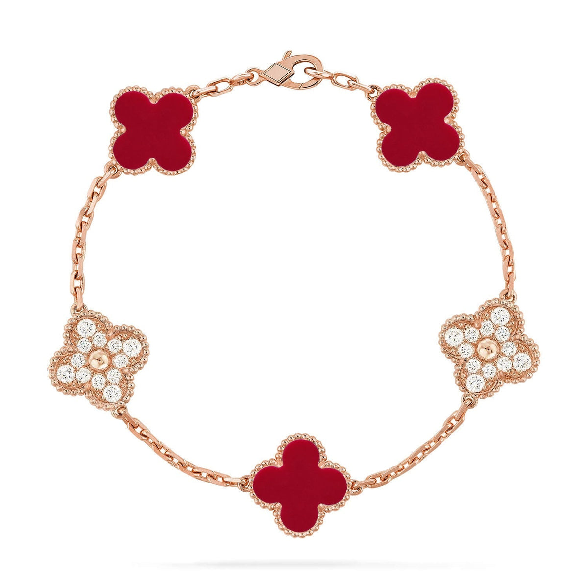 [Triumph Jewelry] CLOVER 5 MOTIF RED CORNELIAN BRACELET COLLECTION