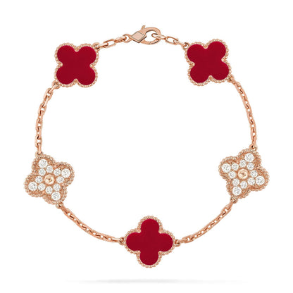 [Triumph Jewelry] CLOVER 5 MOTIF RED CORNELIAN BRACELET COLLECTION
