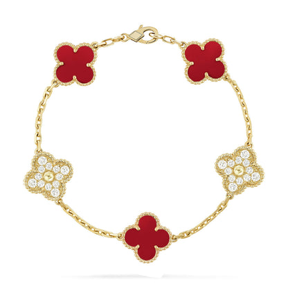 [Triumph Jewelry] CLOVER 5 MOTIF RED CORNELIAN BRACELET COLLECTION