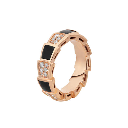 [Triumph Jewelry]SERPENTI RING PINK GOLD BLACK MOP DIAMOND PAVED 4MM