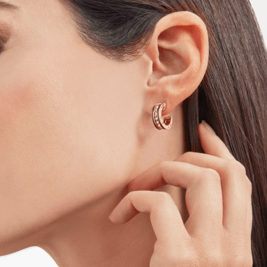 [Triumph Jewelry]ZERO 1 ROCK PINK GOLD EARRINGS WITH STUDDED SPIRAL AND BLACK CERAMIC