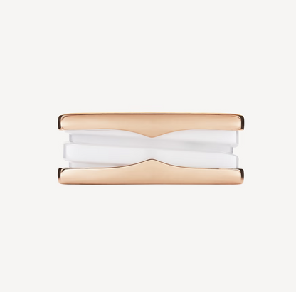 [Triumph Jewelry]ZERO 1 TWO-BAND LOOPS AND WHITE CERAMIC SPIRAL PINK GOLD RING