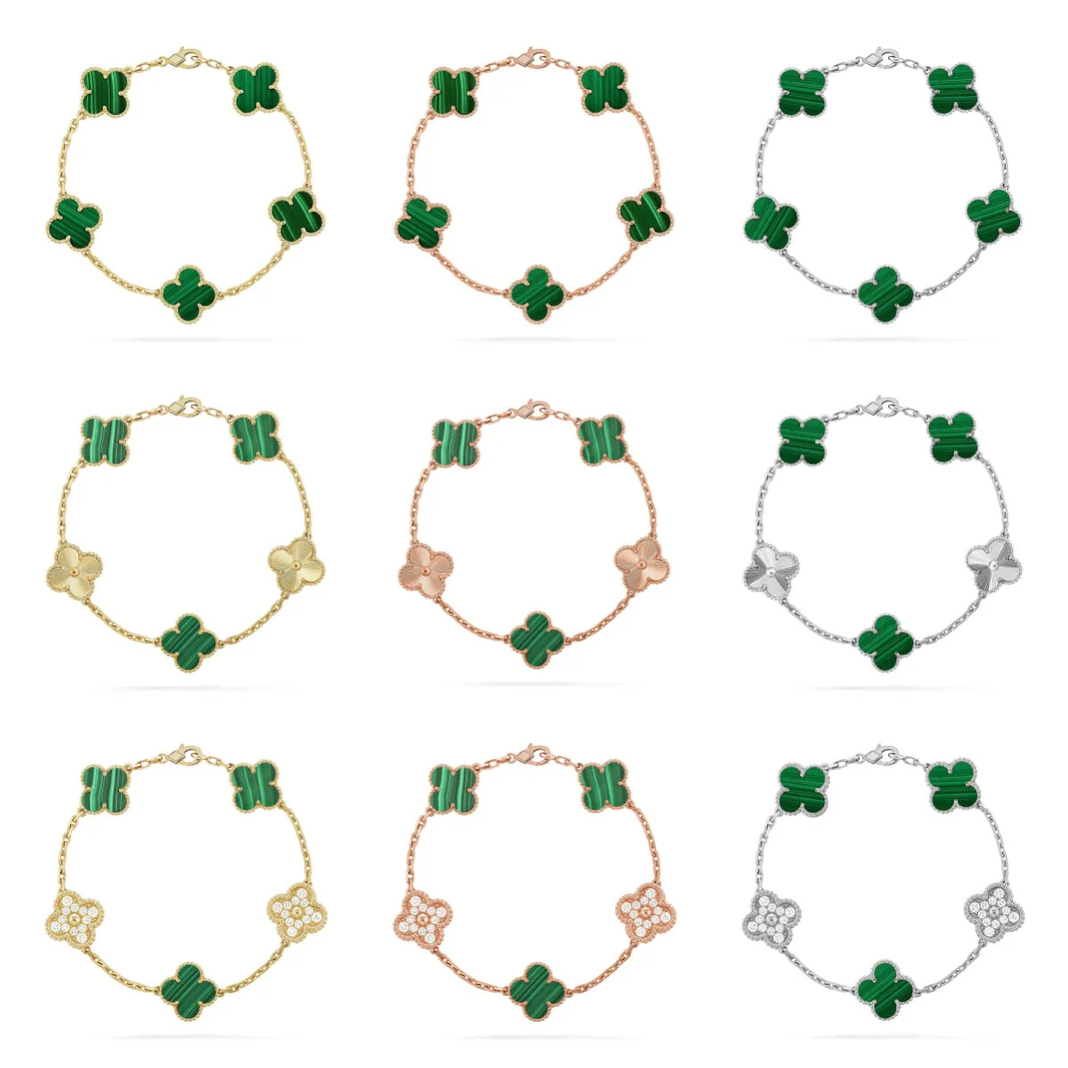 [Triumph Jewelry] CLOVER 5 MOTIF MALACHITE BRACELET COLLECTION