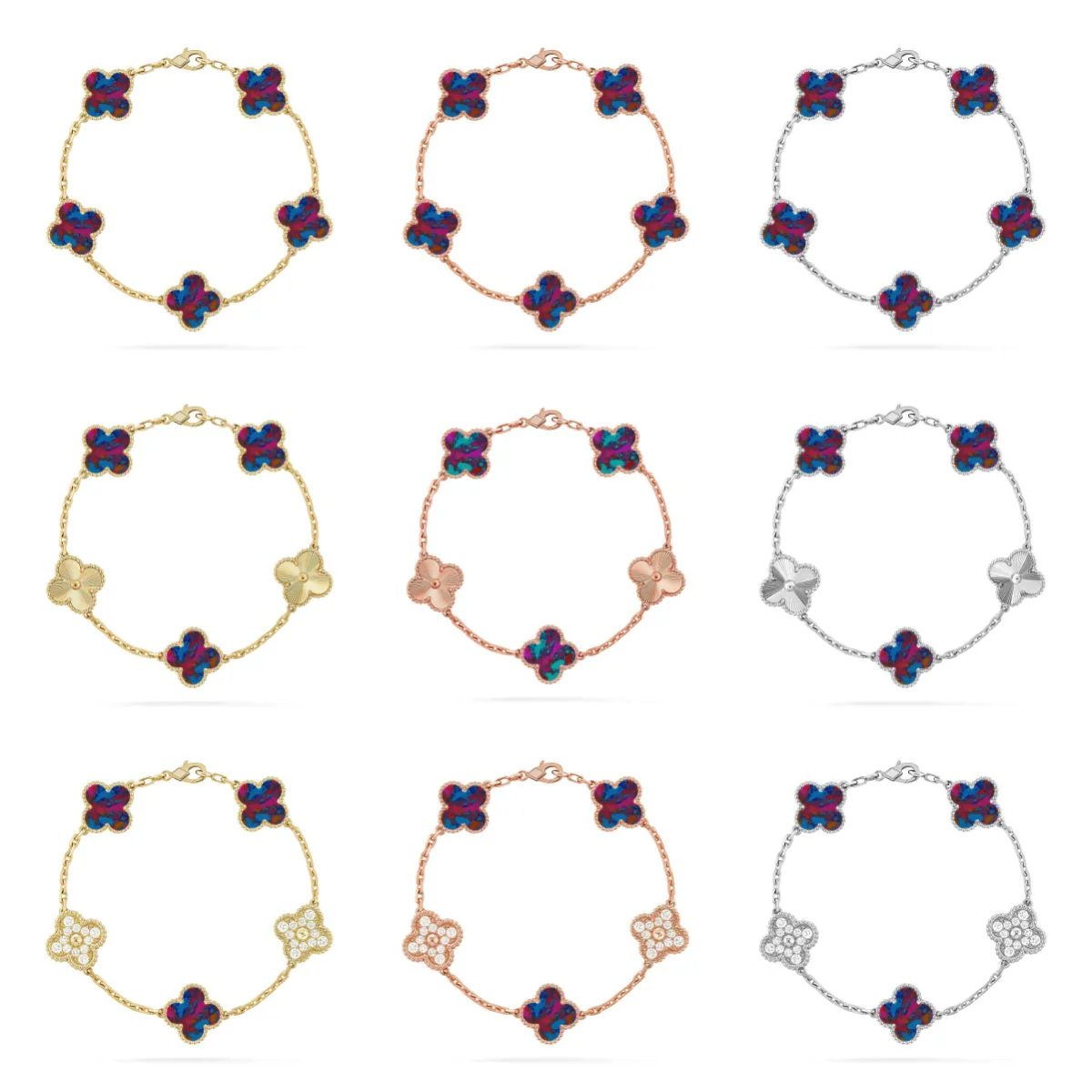 [Triumph Jewelry]CLOVER 5 MOTIF COLOR GEMSTONES BRACELET COLLECTION