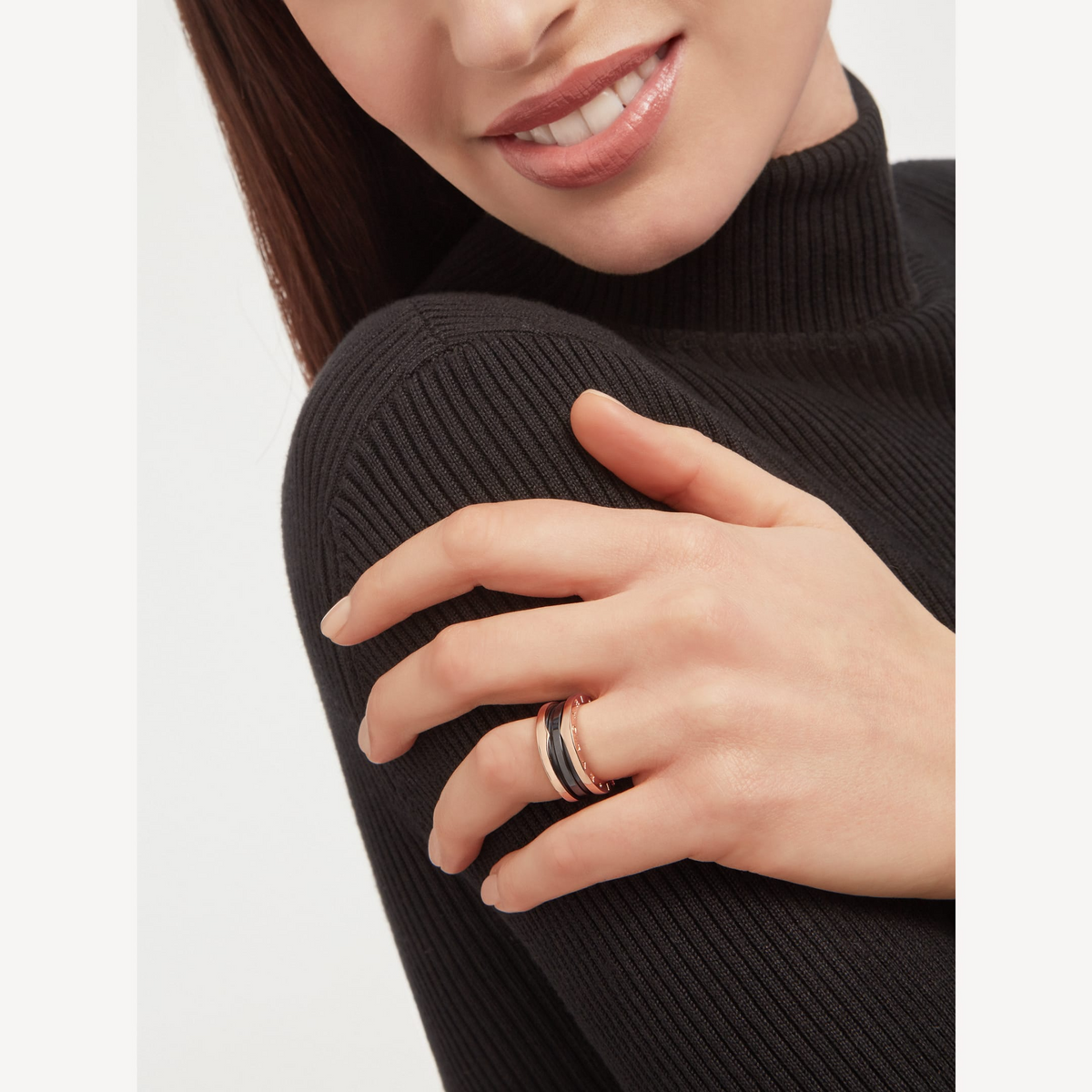 [Triumph Jewelry]ZERO 1 TWO-BAND LOOPS AND BLACK CERAMIC PINK GOLD RING