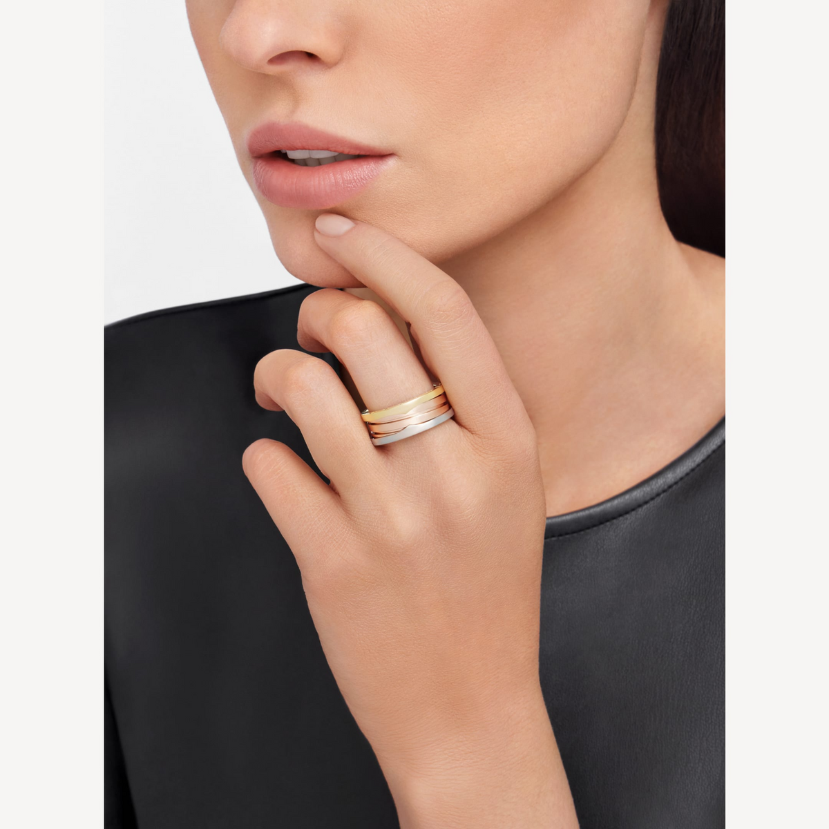 [Triumph Jewelry]ZERO 1 THREE-BAND ROSE WHITE AND YELLOW RING