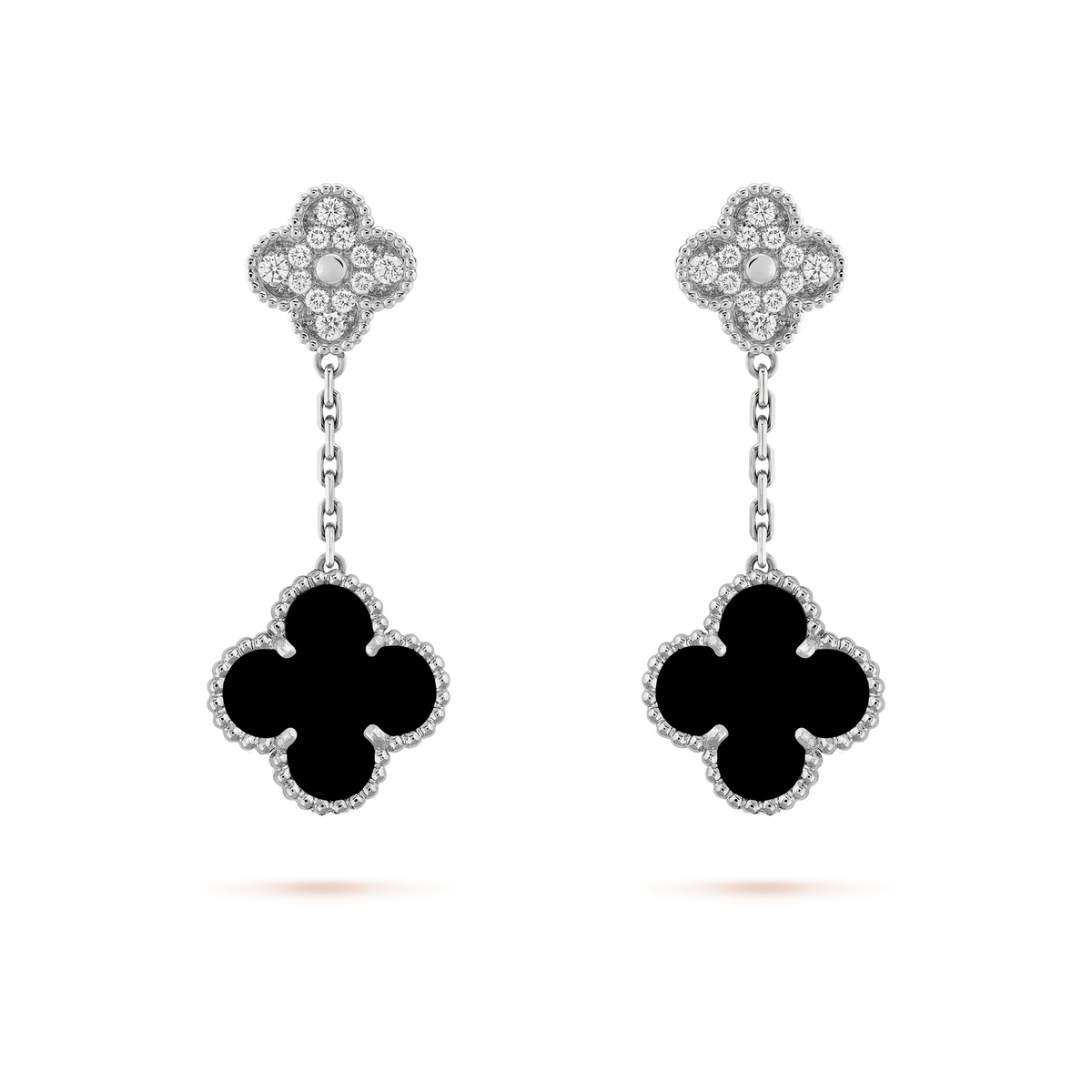 [Triumph Jewelry]CLOVER 2 MOTIFS  DIAMOND ONYX EARRINGS SILVER