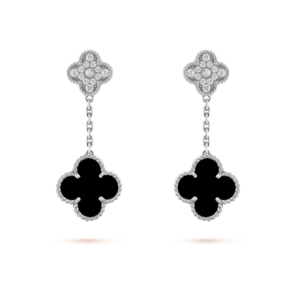 [Triumph Jewelry]CLOVER 2 MOTIFS  DIAMOND ONYX EARRINGS SILVER