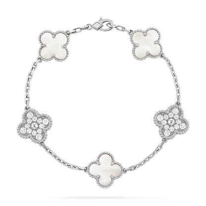 [Triumph Jewelry]CLOVER WHITE PEARL MOP 5 MOTIF BRACELET COLLECTION