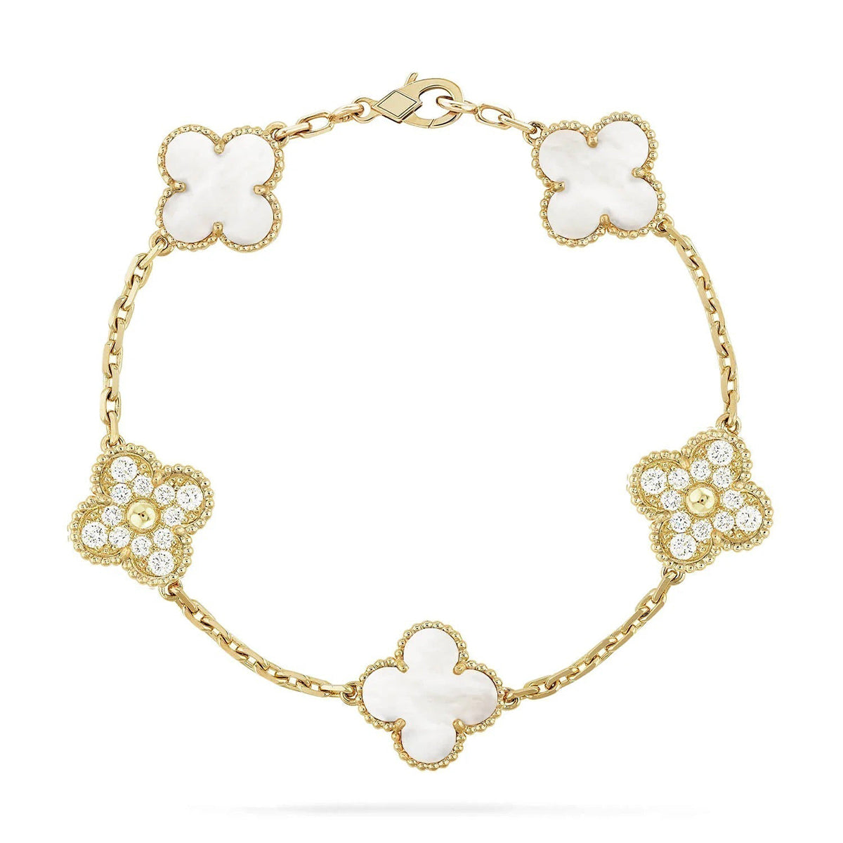 [Triumph Jewelry]CLOVER WHITE PEARL MOP 5 MOTIF BRACELET COLLECTION