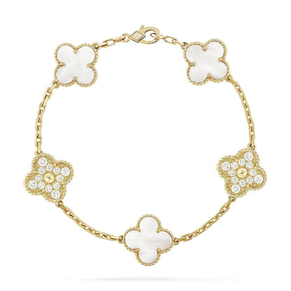 [Triumph Jewelry]CLOVER WHITE PEARL MOP 5 MOTIF BRACELET COLLECTION
