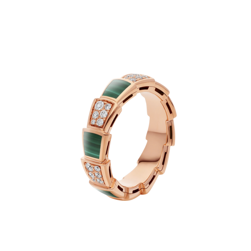 [Triumph Jewelry]SERPENTI RING PINK GOLD MALACHITE DIAMOND PAVED 4MM
