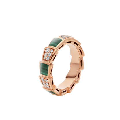 [Triumph Jewelry]SERPENTI RING PINK GOLD MALACHITE DIAMOND PAVED 4MM