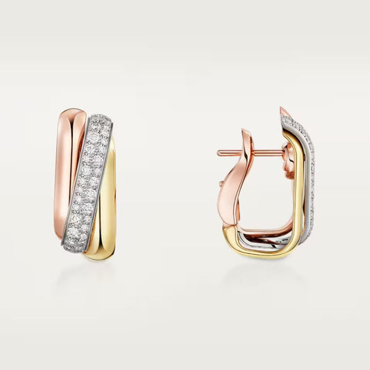 [Triumph Jewelry]TRINITY HALF DIAMOND  CUSHION EARRINGS