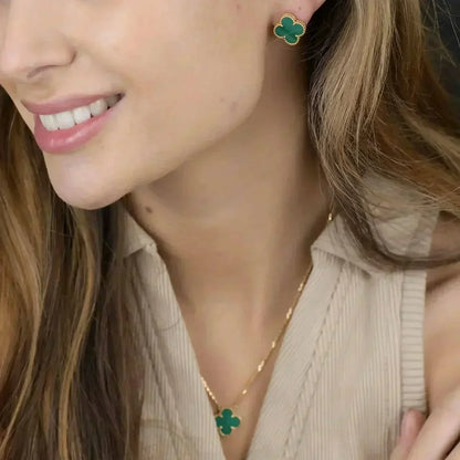 [Triumph Jewelry]CLOVER MINI 9.5MM MALACHITE  EARRINGS