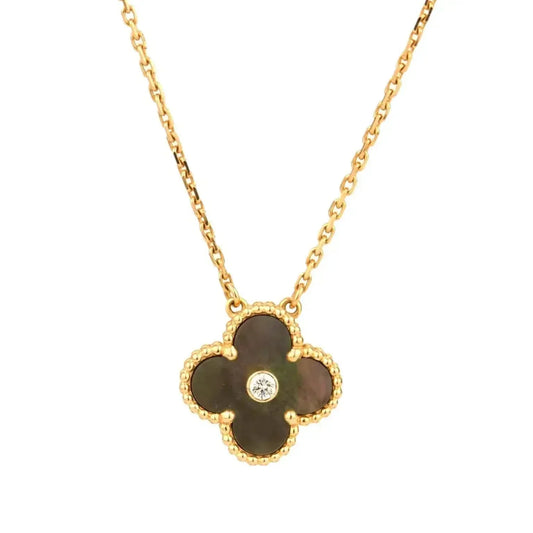 [Triumph Jewelry]CLOVER 15MM DIAMOND AND MOTHER-OF-GREY NECKLACE