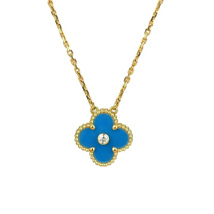 [Triumph Jewelry]CLOVER 15MM DIAMOND AND BLUE AGATE NECKLACE