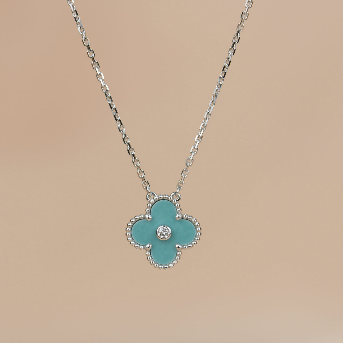 [Triumph Jewelry]CLOVER 15MM DIAMOND SVRES PORCELAIN  NECKLACE SILVER