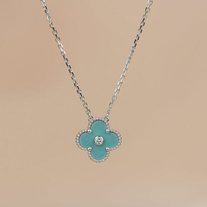 [Triumph Jewelry]CLOVER 15MM DIAMOND SVRES PORCELAIN  NECKLACE SILVER