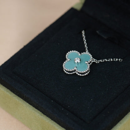 [Triumph Jewelry]CLOVER 15MM DIAMOND SVRES PORCELAIN  NECKLACE SILVER