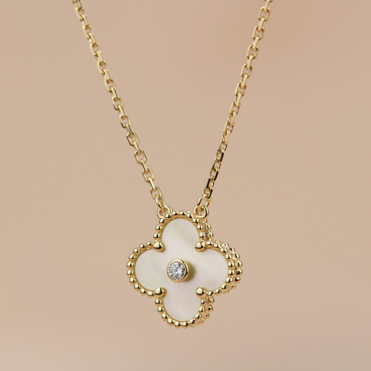 [Triumph Jewelry]CLOVER 15MM DIAMOND GOLD MOTHER OF PEARL NECKLACE