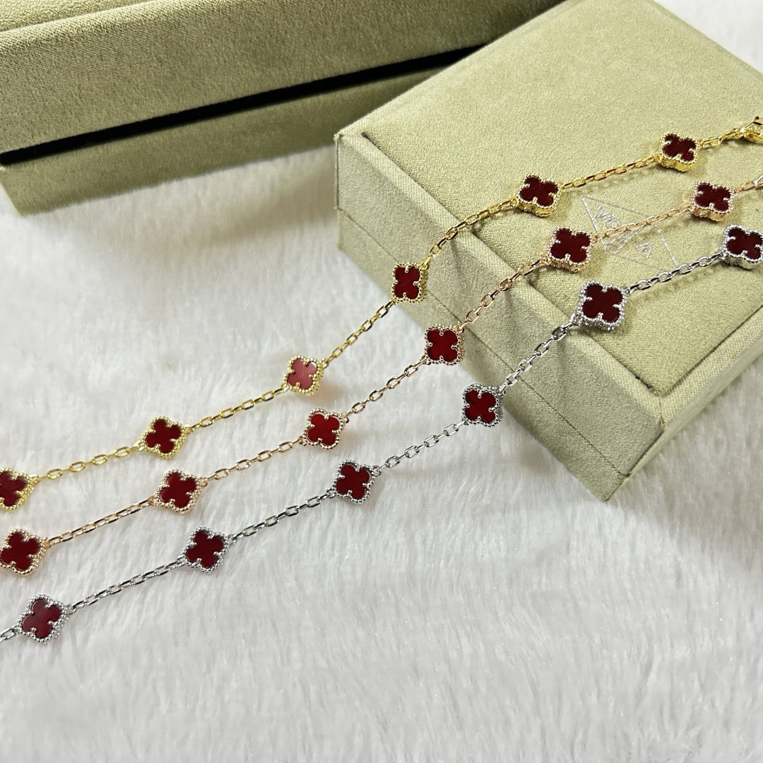 [Triumph Jewelry]CLOVER 6 MOTIF RED AGATE BRACELET